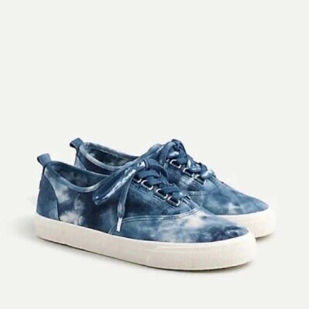 J Crew Crinkle Tie-Dyed Navy and White Sneakers Size 7